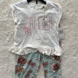 SALE NEW Jessica Simpson Sea Salt Aloha Ruffle Top & Pants 2 Pc Set 4T NWT